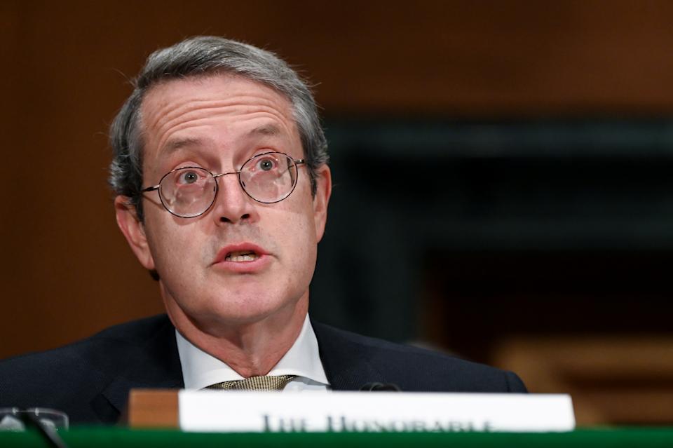 Randal K. Quarles, vice chairman of the Federal Reserve Board of Governors, testifies before a Senate Banking, Housing and Urban Affairs Committee hearing on 